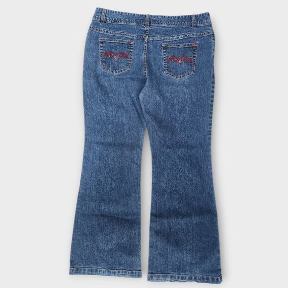 Bongo Jeans Jrs. 16.5 Blue Denim Bootcut Floral Embroidered Med-Wash VTG Y2K - Picture 2 of 7